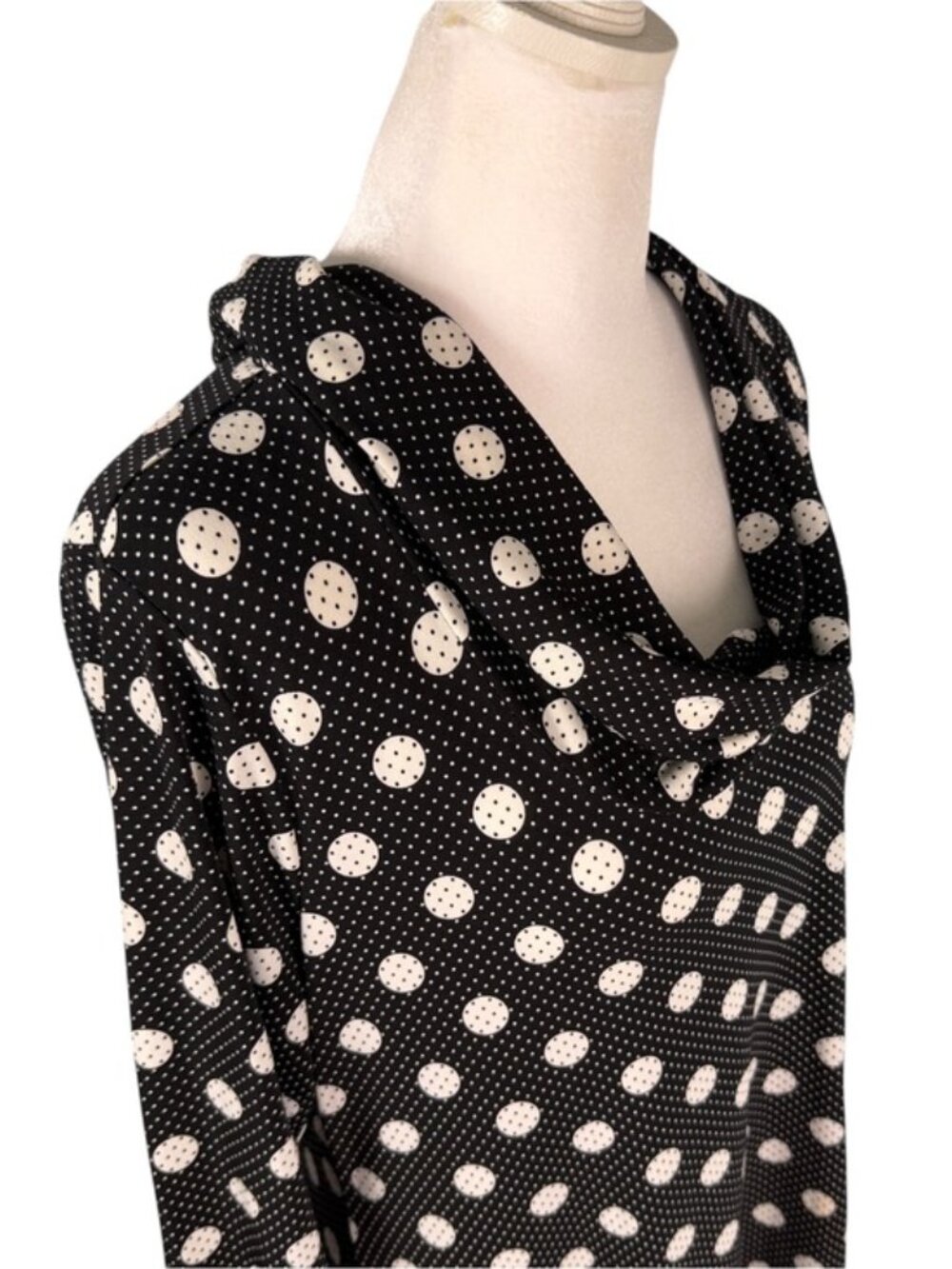 Chaus New York L Polka Dot Cowl Neck Handkerchief Tunic Top Lagenlook - Picture 4 of 9
